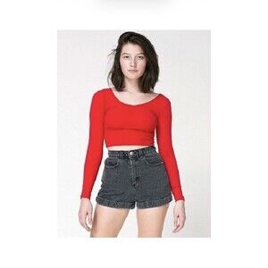 American Apparel High Waisted Cuff Short High Rise Size 26 Black Denim Jean